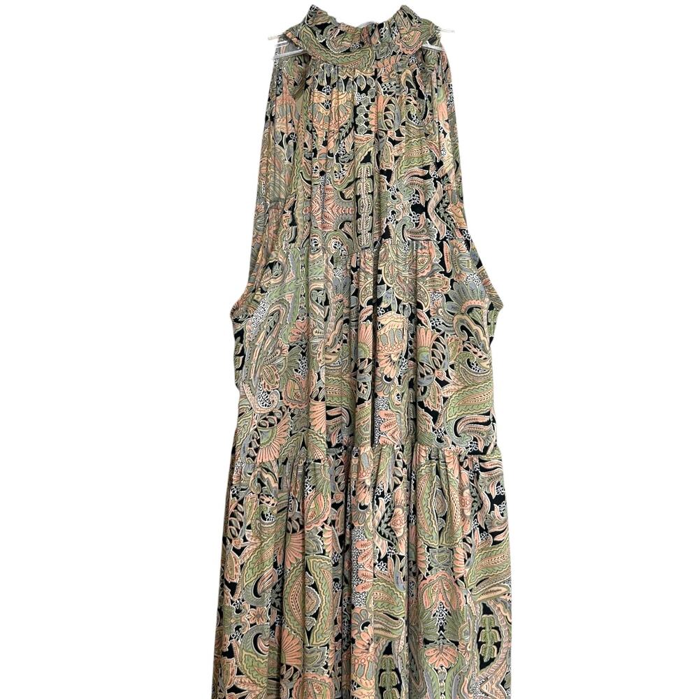 Anthropologie Boemo Women’s Paisley Maxi Dress Tiered Halter Boho Green Medium - Picture 7 of 8
